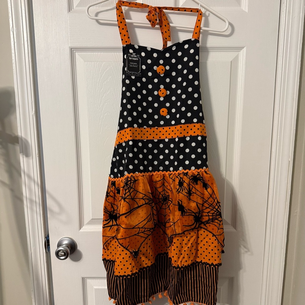 Pier 1 Imports Halloween Apron NWT | Polka Dot & Spider Web Kitchen Costume